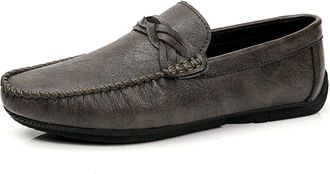 Generic Mens Loafers Lightweight Penny Loafers Leather Anti-Slip Comfortable Flexible Outdoor Slip-ons(Grey,8.5 UK)