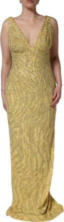 Dolce & Gabbana Womens Sequinned V-Neck Gown Gold Glass Pvc Nylon