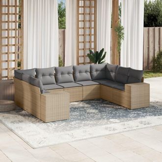 vidaXL Set De Sof&aacute;s De Jard&iacute;n 9 Pzas Con Cojines Rat&aacute;n Sint&eacute;tico Beige Vidaxl