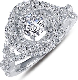 Lafonn Platinum Plated Sterling Silver Simulated Diamond Swirl Ring in White at Nordstrom Rack, Size 7