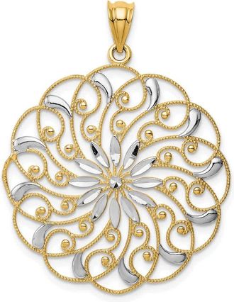 Diamond2Deal 14k Yellow Gold Rhodium Diamond-cut Fancy Swirl Pendant