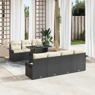 vidaXL Vidaxl - Conjunto De Sof&aacute; De Jard&iacute;n Con Coj&iacute;n 8 Pcs Negro Polirat&aacute;n
