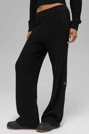 Alo | Cashmere High-Waist Plush Waffle Pants in Black, Size: Medium