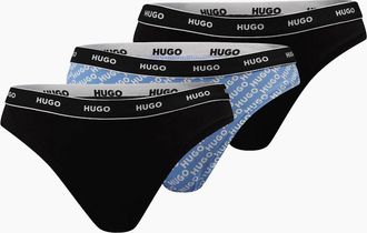 HUGO BOSS Womens 3 Pack of Logo Waistband Thongs - Blue - Size: 3XL
