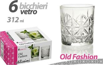 Trade Shop Trade Shop - Set 6 Pz Bicchieri Decoro Old Fashion Vetro Trasparente Acqua Vino 312 Ml 791222