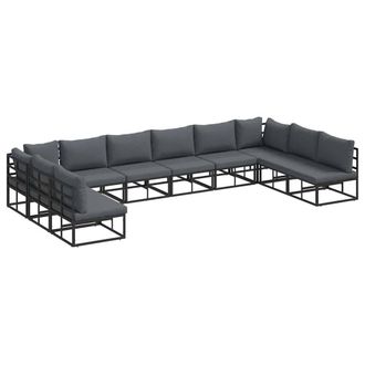 Berkfield Home Garden Sofa Set with Cushion with Pillow 10 pcs Black Aluminium