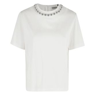 Essentiel Tops, Dames, Wit, S, Intense Zilveren Ballen Patroon T-shirt