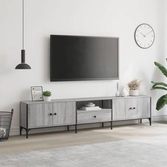 Berkfield Home TV Cabinet with Drawer Grey Sonoma 200x25x44 cm Engineered Wood | Size: 200 x 25 x 44 cm