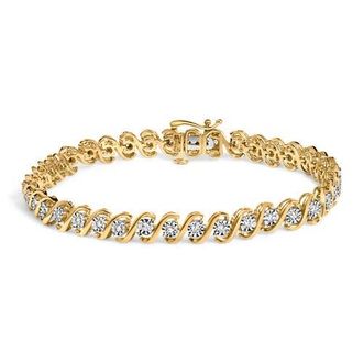 House of Brilliance 14K Yellow Gold Plated.925 Sterling Silver 1/2 Cttw Round Miracle-Set Diamond S-Curve Tennis Bracelet in Yellow Gold Over Silver