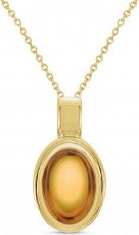 Allurez Oval Natural Cabochon Citrine Pendant Necklace 14K Yellow Gold (0.96ct)