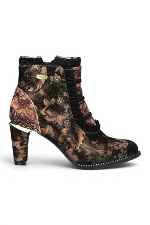 Laura Vita Floral Womens Victorian Bronze Leather Heel Ankle Boots - Alcbaneo-130