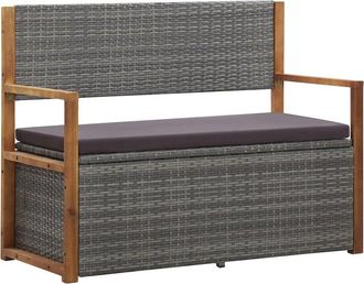 vidaXL Storage Bench 43.3 Poly Rattan and Solid Acacia Wood Gray, 46011