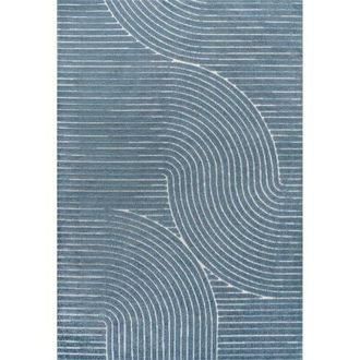 Jonathan Y Designs Hallie High-Low Minimalist Curve Geometric Indoor/Outdoor Area Rug in Dark Blue/cream at Nordstrom, Size 4Ft 0In X 6Ft 0In