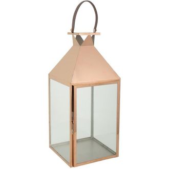 Wanderlust Deco Wanderlust Deco - Farol De Acero Inoxidable Y Cristal Cobrizo 29x28x66