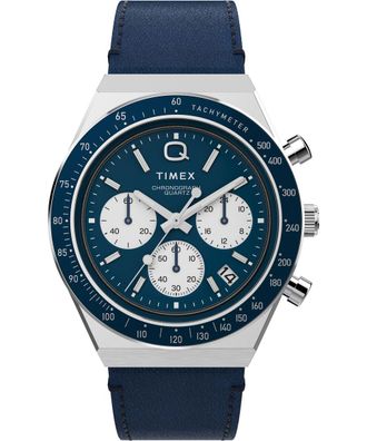 Timex Q Diver Chrono Mens Blue Watch TW2W51700 Leather (archived) - One Size