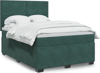 vidaXL Cama Box Spring Con Colch&oacute;n Terciopelo Verde Oscuro 140x190 Cm Vidaxl