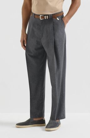 Brunello Cucinelli Virgin wool, cotton and silk moulin&eacute; trousers with pleat in Anthracite at Nordstrom, Size 46 It