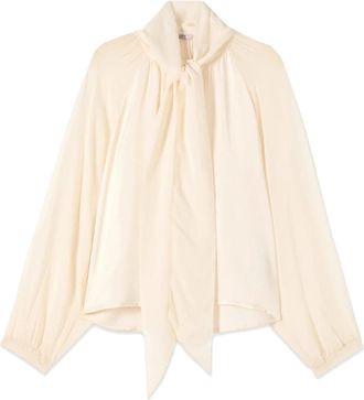 Oltre Viscose Blouse met Strik - Dames - Blouses - Wit - XL - Satijn - Overhemden