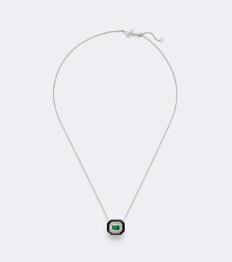 Nikos Koulis Oui 18kt white gold and enamel pendant necklace with emerald and diamonds