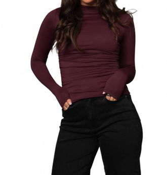 RD Style Funnel Neck Ruched Top In Prune