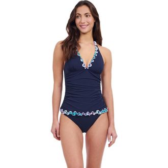 Gottex Harmony Halter Tankini Solid Tricolore Swim Top in Navy at Nordstrom, Size 12