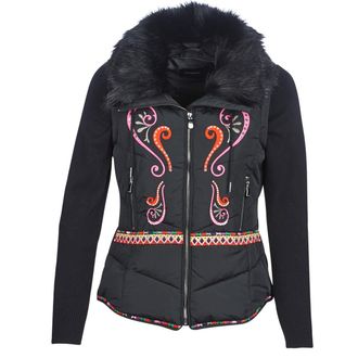 Desigual Womens Black Margadan Embroidered Padded Coat Jacket 36 UK 8