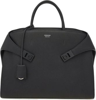 Ferragamo Zwarte leren laptoptas - Heren - Laptoptassen - Zwart - ONE Size - Leer - Tassen