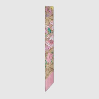 Gucci Printed Silk Ribbon, Pink, Silk