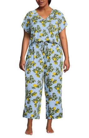 Lands End Cooling Pajama Set - Short Sleeve Top and Crop Pants in Misty Blue Large Citrus Print at Nordstrom, Size 3X