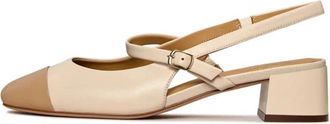 Cesare Gaspari Slingback Blokhakken Pumps Marisol - Lichtbeige - Dames - Pumps - Beige - 39 EU - Leer - Schoenen