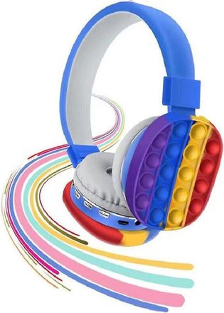 Trade Shop Trade Shop - Cuffie Popit Blu Bambini Wireless Radio Bluetooth Arcobaleno Pieghevole Sd Usb