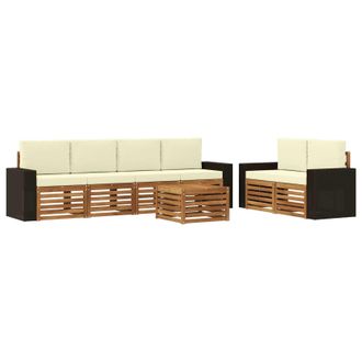 vidaXL Conjunto De Sof&aacute;s De Exterior Con Coj&iacute;n 7 Pcs Natural Y Crema Vidaxl