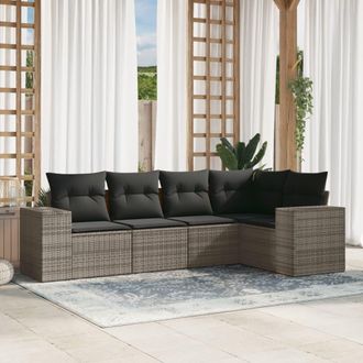 vidaXL Juego De Sof&aacute;s Jard&iacute;n Con Cojines 5 Pzas Rat&aacute;n Sint&eacute;tico Gris Vidaxl
