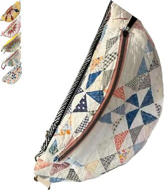 Generic Vintage-Inspired Patchwork Quilted Sling Bag, Patchwork Quilted Crossbody Bag with Adjustable Strap, Lightweight Curved Design, Bohemian Fabric Should