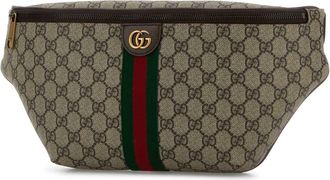 Gucci Mens Gg Monogram Canvas Belt Bag Beige Polyurethane Polyamide
