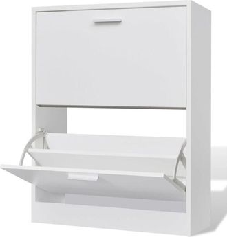 vidaXL White Wooden Shoe Cabinet with 2 Compartments Vidaxl