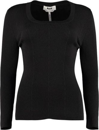 Msgm Round-neck Knitwear, female, Black, Size: M Luxury Black Sweater