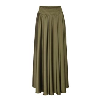 Karmamia Maxi Skirts, female, Green, Size: ONE SIZE Savannah Olive Floral Satin Skirt