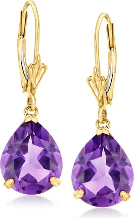 Ross-Simons Pear-Shaped Amethyst Earrings in 14kt Yellow Gold