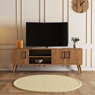 Dmora Dmora - Mueble De Televisi&oacute;n Brugine, Aparador De Sal&oacute;n, Mueble Bajo Para Tv, Base De Pared Equipada, 150x34 H52 Cm, Roble Y Blanco