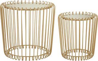 Premier Housewares Interiors by Premier Set of 2 Champagne Wireframe Side Tables, Gold with Mirrored Tops Bedside Tables, End Tables for Lounge