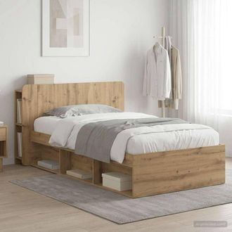 Berkfield Home Bed Frame with Storage Artisan Oak 90 x 200 cm Engineered Wood in Brown