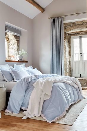 Christy Seersucker Cotton Stripe Relaxed Duvet Cover Sets in Blue | Size: Super King