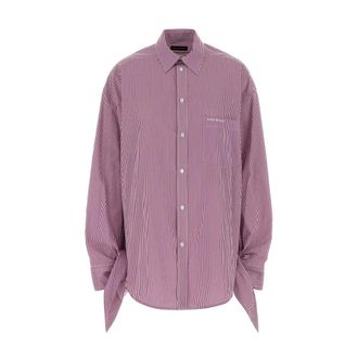 Balenciaga Striped Poplin Shirt with Tie Cuffs - female - Balenciaga - Shirts - Purple - XS - Blouses & Shirts