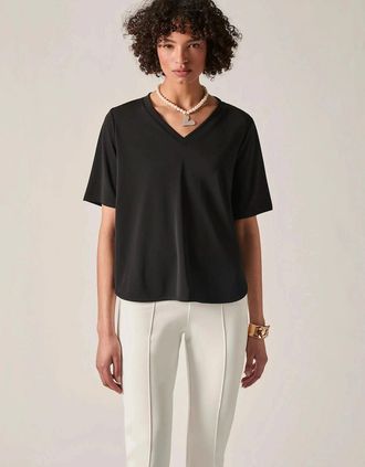 James Lakeland Womens Black Jersey V-Neck Top - Size: 16