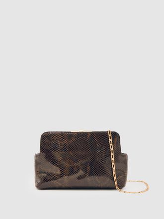 Reiss Snake Leather Frame Clutch Bag