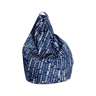 Talamo Italia Dmora Pouf Avec Lettrage Fantaisie, Bleu Et Blanc, Dimensions 80 X 120 X 80 Cm
