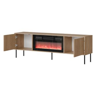 Dmora Mueble Tv Silvi, Un Estante, 2 Puertas, Chimenea Incluida, 180x40x60h Cm Marr&oacute;n