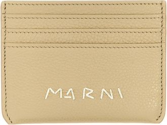 Marni Gehamerd Leren Kaarthouder - Heren - Portefeuilles - Beige - ONE Size - Leer - Accessoires