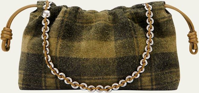 Flamenco Shoulder Bag in Plaid Calfskin Suede